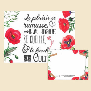 Carte message dessin de fleurs  "Le plaisir se ramasse, la joie se cueille, et le bonheur se cultive" | LA SERRE fleuriste | Livraison fleurs à Nantes