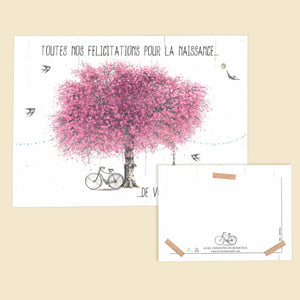 Carte message dessin arbre rose "Toutes nos félicitations pour la naissance de votre princesse" | LA SERRE fleuriste | Livraison fleurs à Nantes