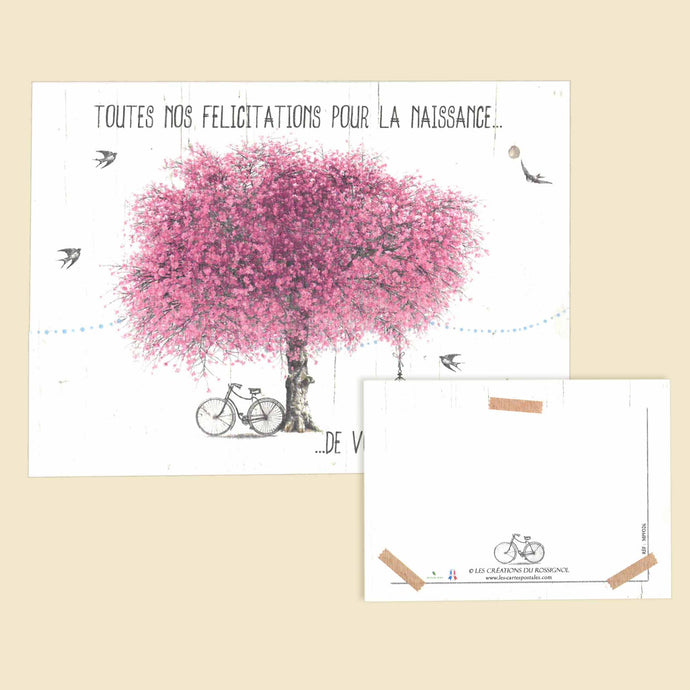 Carte message dessin arbre rose 