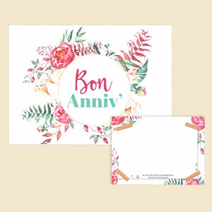 Carte message dessin festif et végétal "Bon anniv" | LA SERRE fleuriste | Livraison fleurs à Nantes